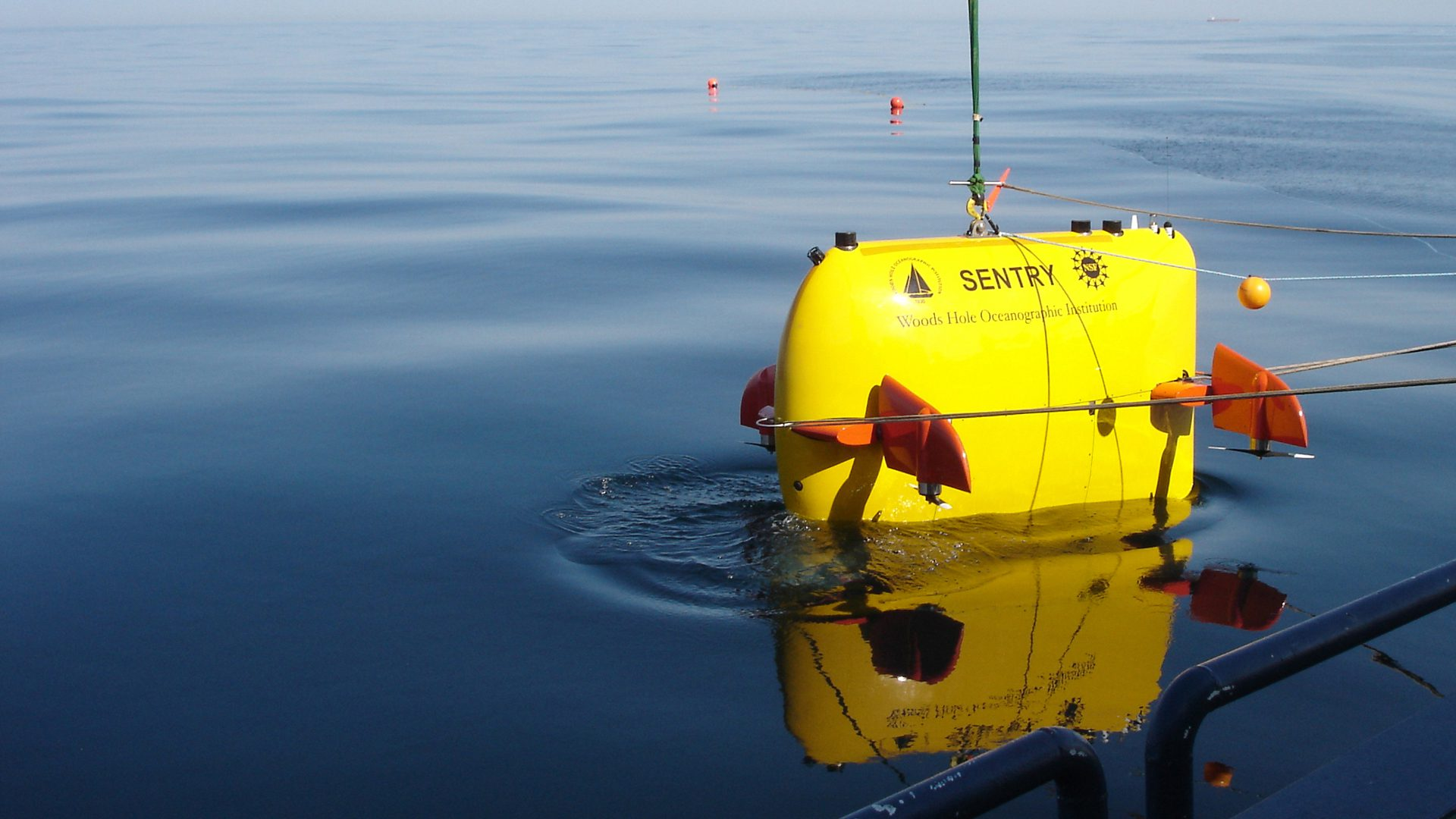 AUV Sentry at the surface after a deep dive. Credit: WHOI